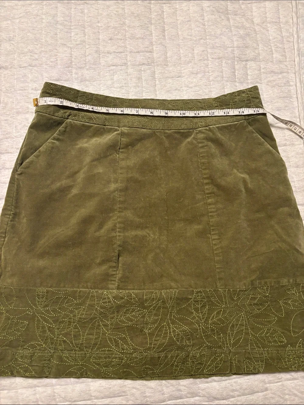 Olive Green Velvet A-Line Skirt